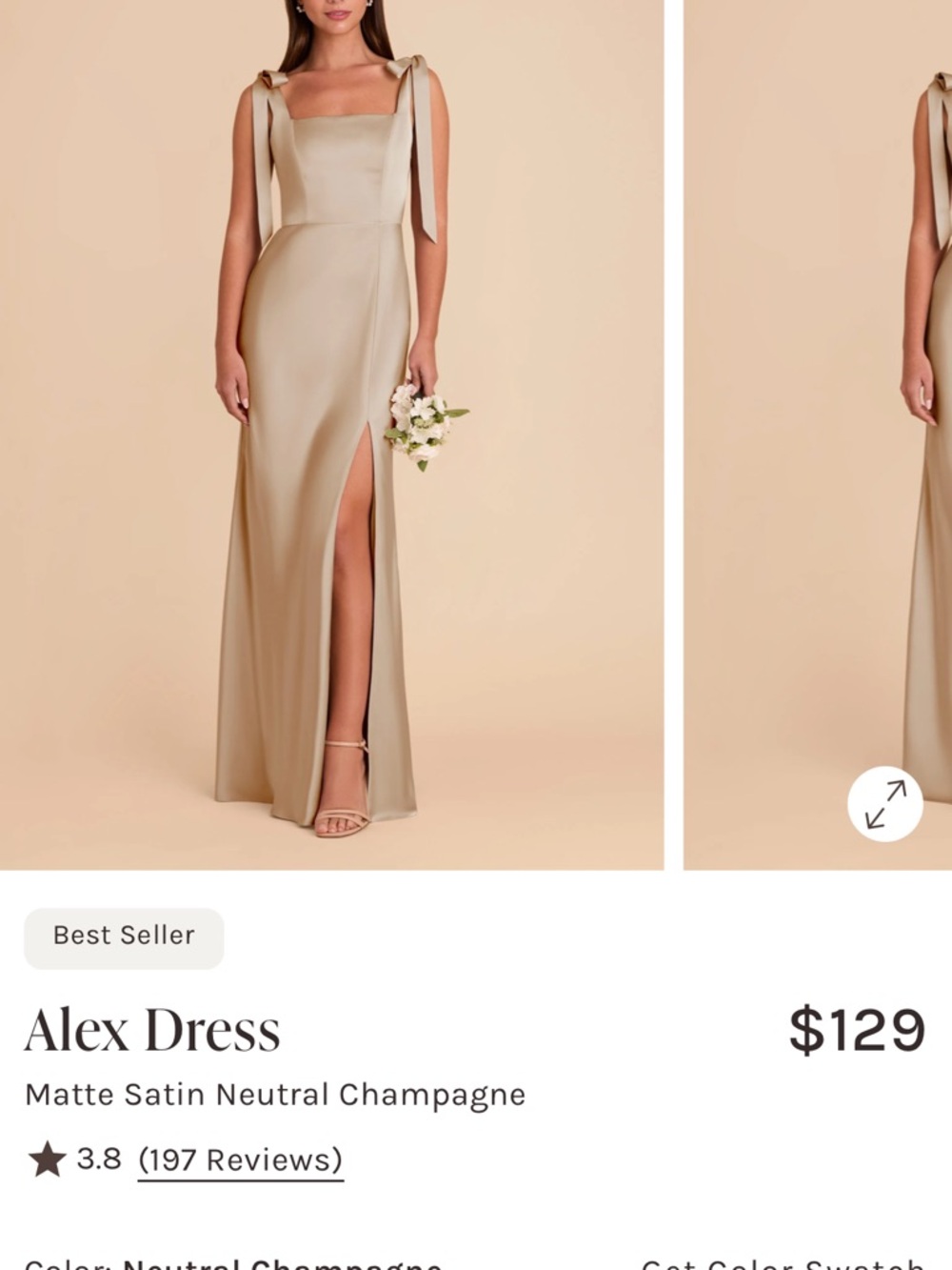 Birdy Grey Alex Dress - Neutral Champagne//Matte Satin size XS